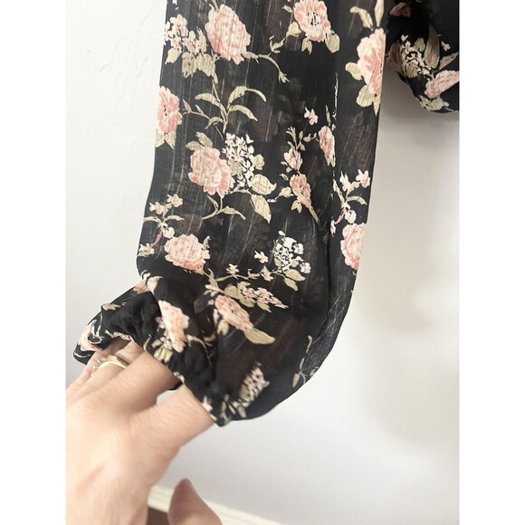 Free People Final Rose Floral Blouse in Black Combo Womens Size Large Peasant - Picture 6 of 10